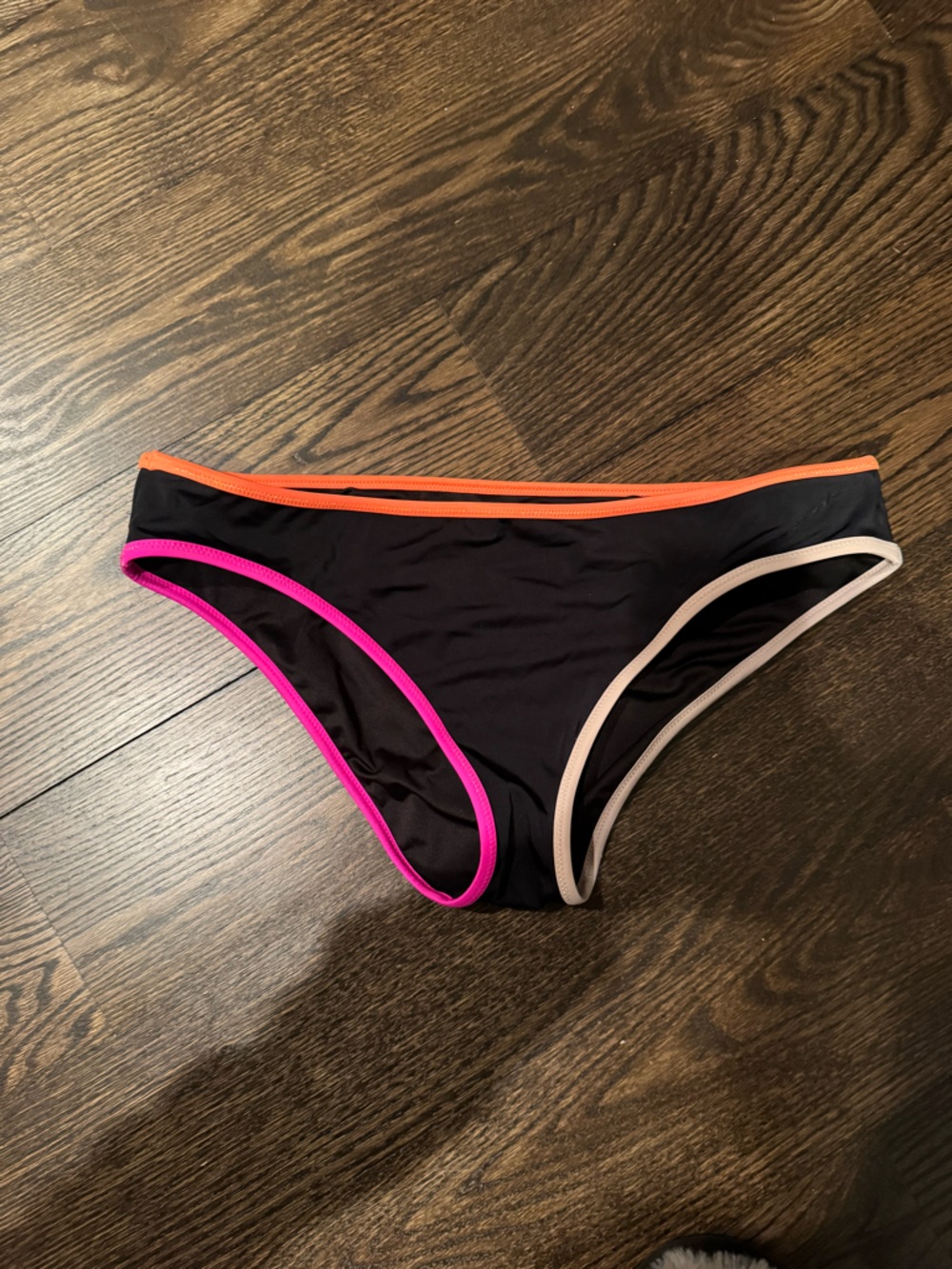 Victoria's Secret Black Bikini Bottom with Pink, Orange & Cream Trim